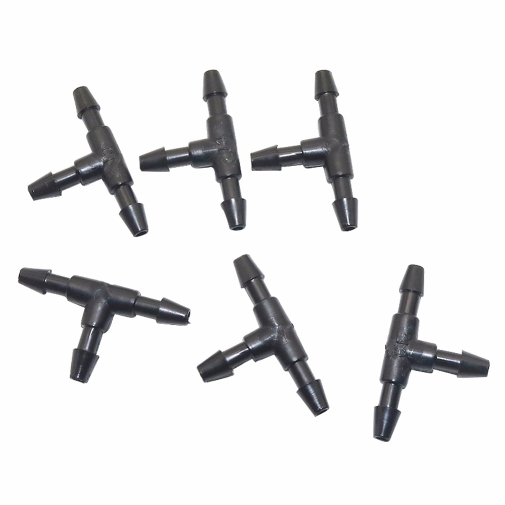 50 stk hageslange 3/5mm med mothager lik t-kopling for indre diameter 3 mm slange som forbinder plast hage vannings t-skjøt