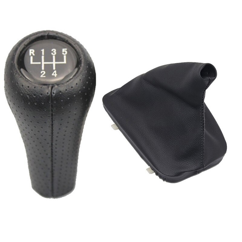 Chroom & Lederen Auto Shift Pookknop Hendel Gaitor Boot Cover Voor Bmw 3 Serie E46: 5 speed with hole