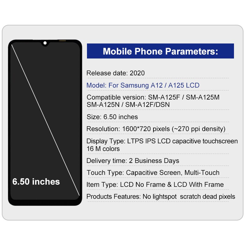 6.5 &quot;Originele Voor Samsung Galaxy A12 Lcd A125F A125M A125U A125F/Ds A125 Lcd Touch Screen Digitizer vervangende Onderdelen