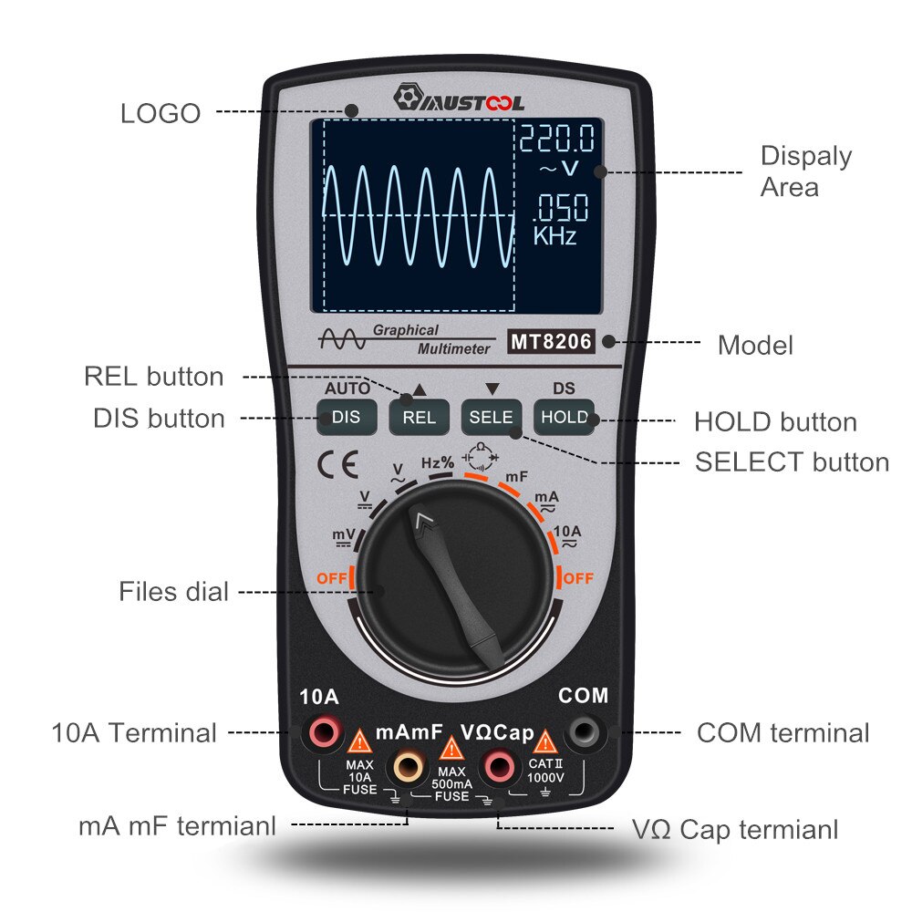 Verbesserte 2 in 1 MT8206 MUSTOOL Intelligente Digitale Oszilloskop Multimeter mit Analog Bar Graph 200 k High-speed-EINE /D Probenahme