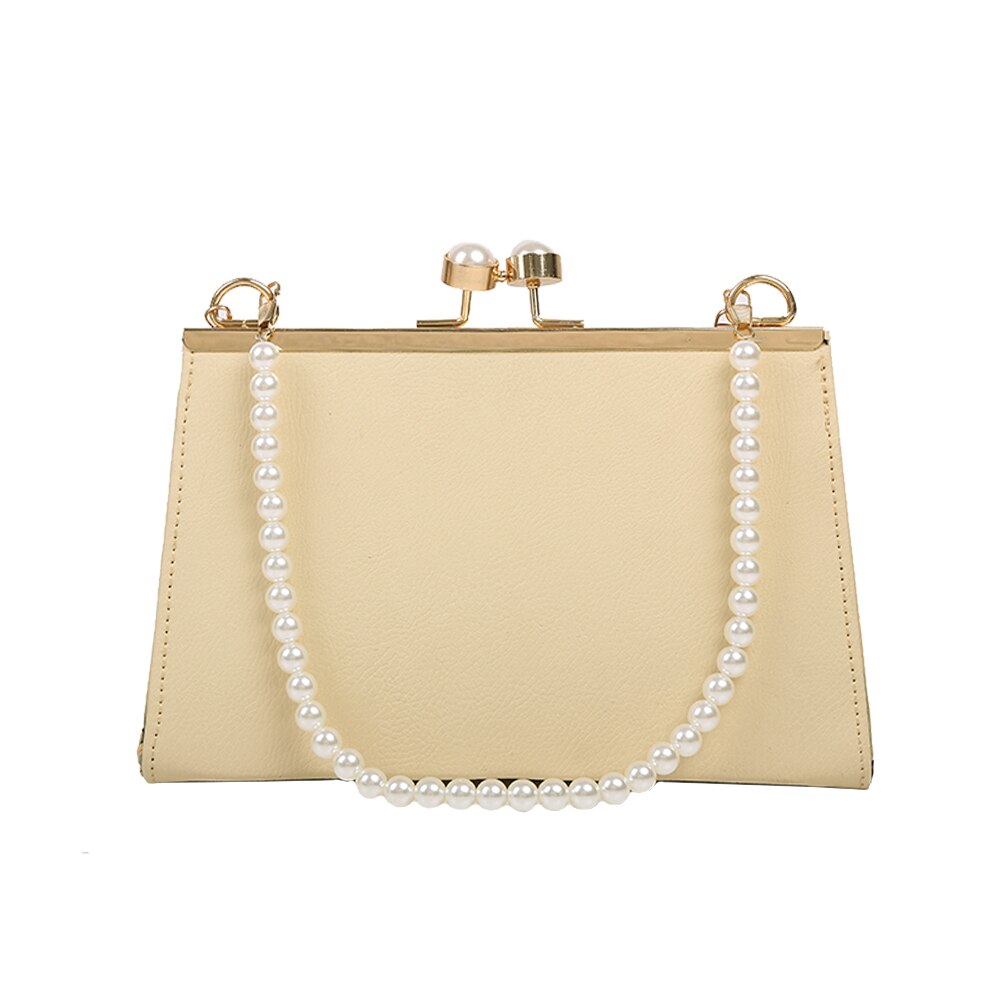 Casual PU Leather Clip Women's Shoulder Bags Pearl Handle Ladies Evening Clutch Purse Simple Solid Color Handbags: Yellow