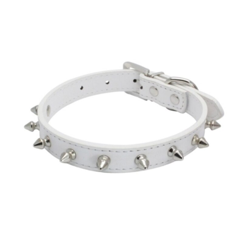 Huisdier Honden Halsbanden Pitbull Bulldog Verstelbare Kraag Hals Collare Riet Leer Klinknagel Spiked Puppy Ketting Bezaaid: White / XS