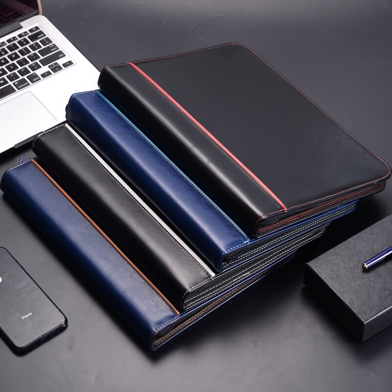 Multifunction Portfolio A4 File Folder Padfolio Writing Pad Business Presentation Folder PU with Zip/Card Holder/Document Folder