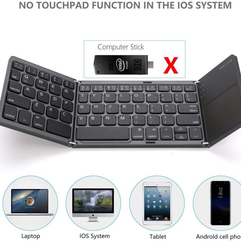 Draagbare Driemaal Vouwen Bluetooth Toetsenbord Draadloze Opvouwbare Touchpad Toetsenbord Voor Ios/Android/Windows Ipad Tablet: Black