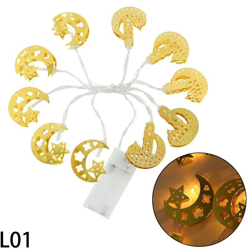 Eid Mubarak Decoration String Lights Ramadan Star Moon Letter Carved Desktop Night Light Bedroom Garden Eid Party Decor Supplies: L01