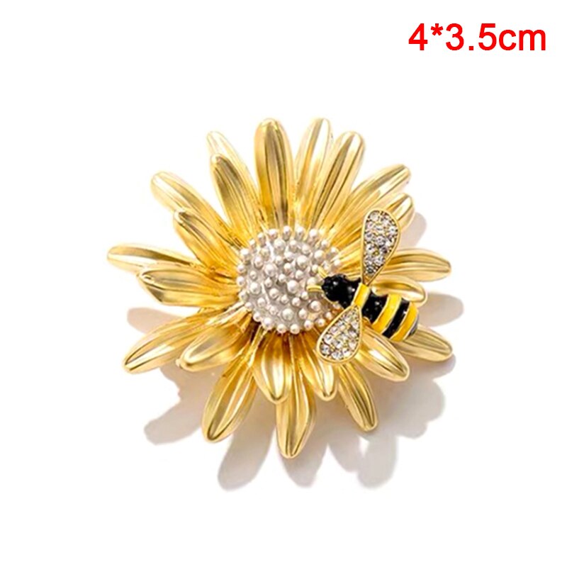 Fun Daisy Bee Broche Jas Meisje Insect Bloem Zonnebloem Strass Pin Accessoire Broches: GD1