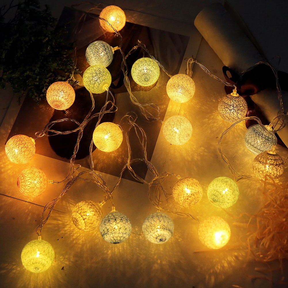Tira de luces LED de 3,55 m, 20 bolas de hilo de algodón para decoración del hogar, lámpara para , boda, enchufe estadounidense/europeo DTT88