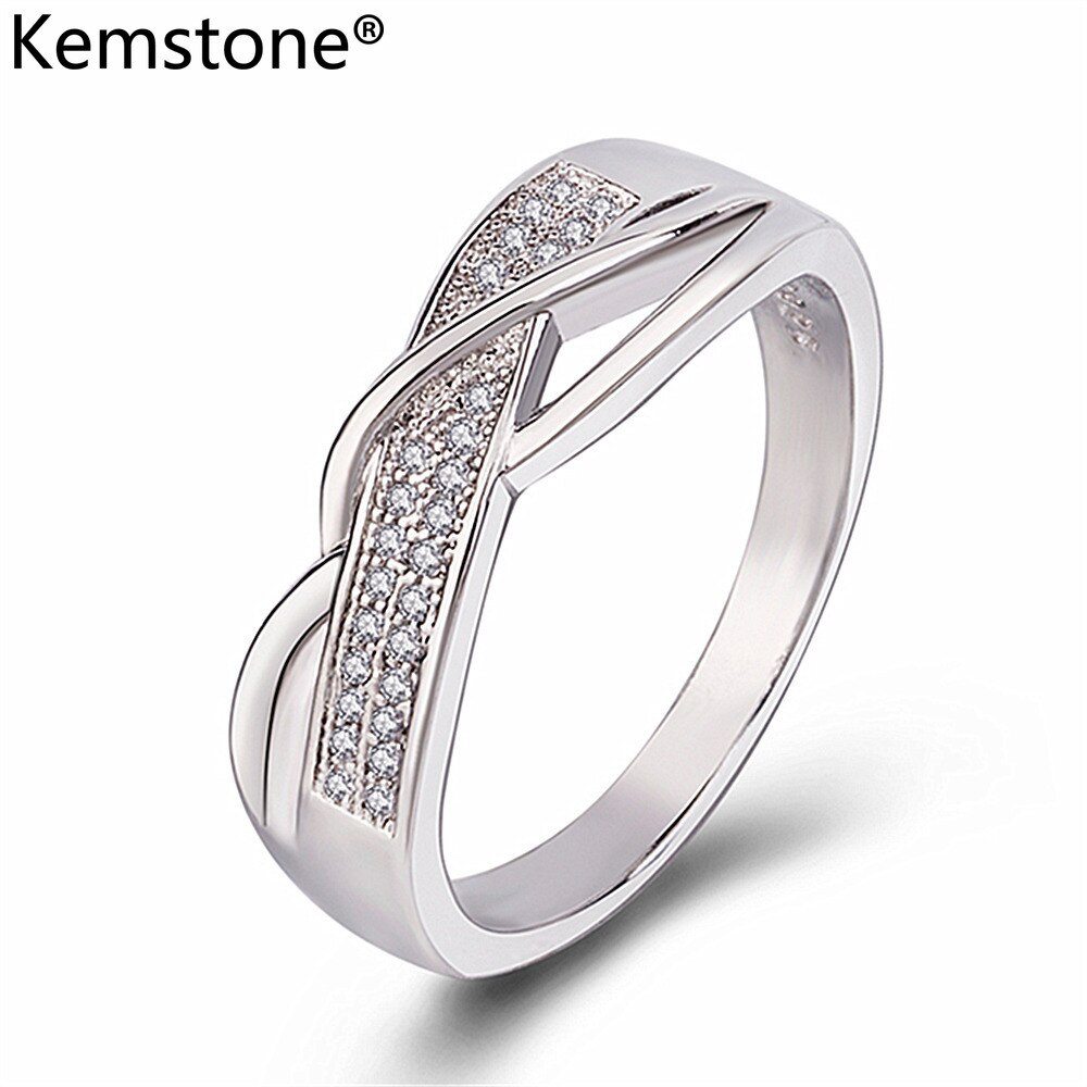 Kemstone Creatived Engagemnet Ring Copper Gold Silver Plated Ring for Women's Jewelry