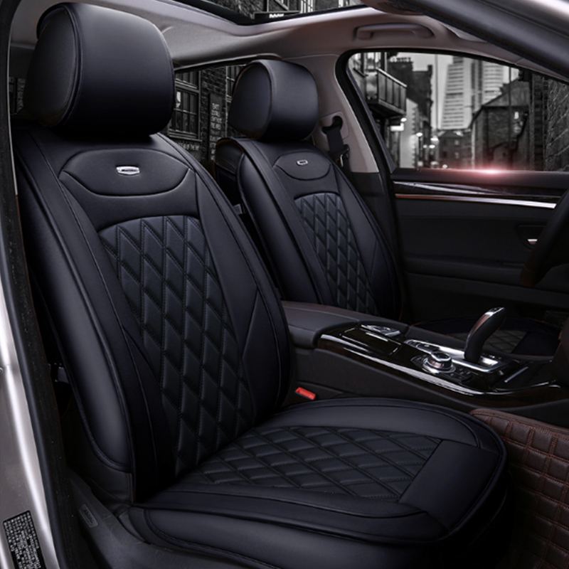 Pu Lederen Faux Lederen Auto Bekleding Set Universele Auto Stoelhoezen Voor Auto 'S Fit Voor Meest Suv Protector Mat auto Accessoires: 2PCS Black