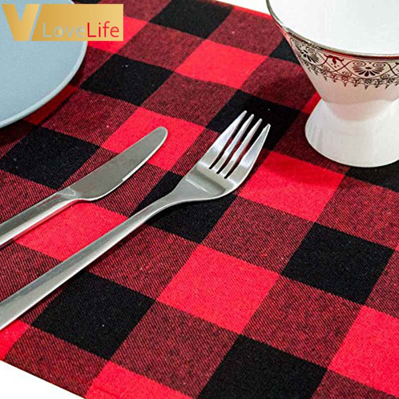 Christmas Buffalo Plaid & Burlap Table Runner Year Themed Party Decoration Burlap Table Runner