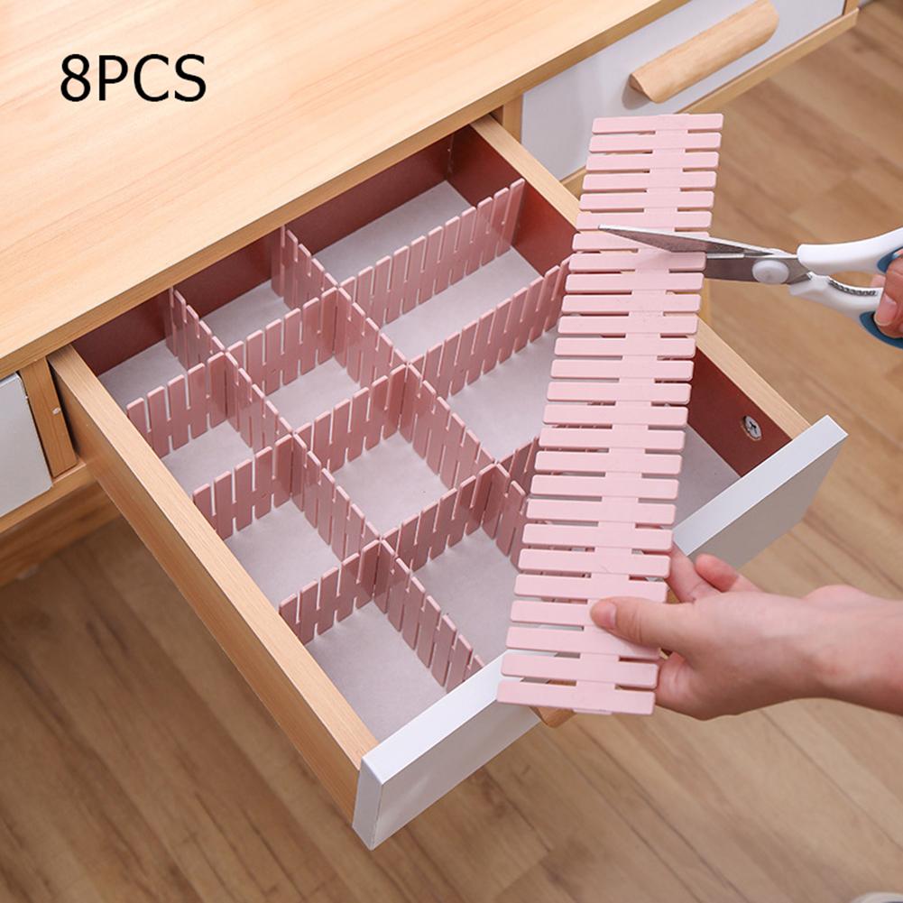 4pcs/8pcsDIY Drawer Divider Household Storage Organizer Partition Board for Socks Underwear Organize the grid Drawer partition: 8PCS Light Pink