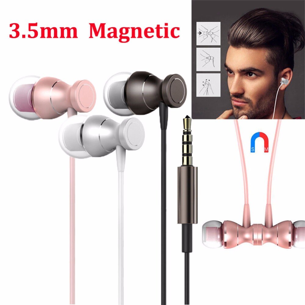 3.5mm Super Bass Magnetische Oordopjes met Microfoon In-Ear Stereo Headset Koptelefoon Waterdichte Voor Mobiele Telefoon MP3 MP4 #252895
