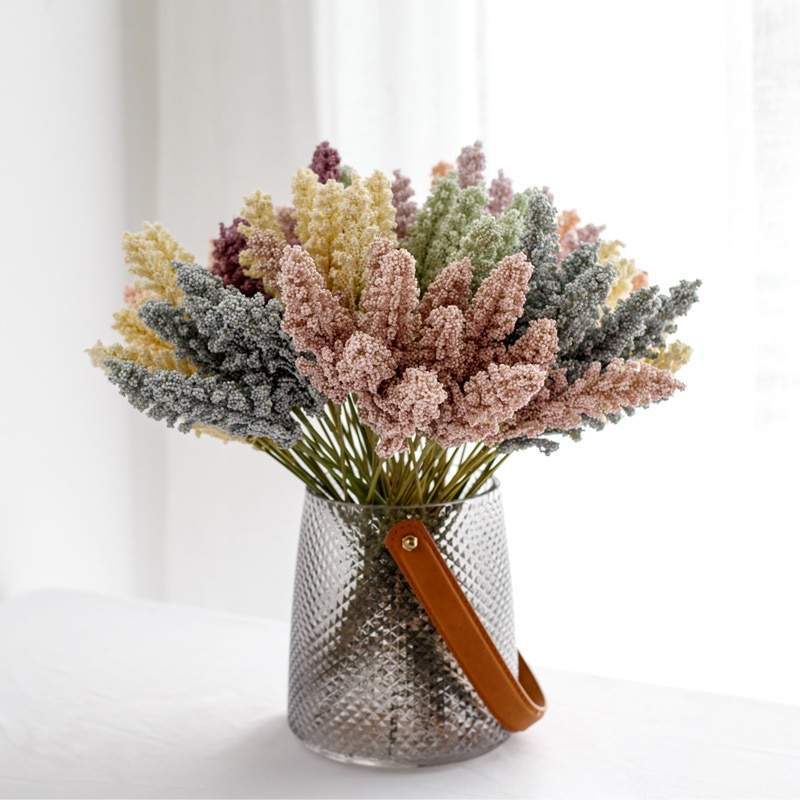 6 stk/pakke kunstig vanilje mini skum bær spids kunstige blomster buket til hjemmet plante vægdekoration korn plantebunke