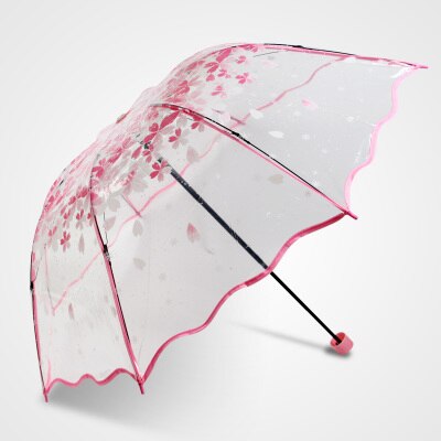 Paraguas de Rosa bonita transparente paraguas plegable de Japón para mujer paraguas de lluvia para mujer paraploie de encaje parasol ropa de lluvia femenina: Cherry blossoms