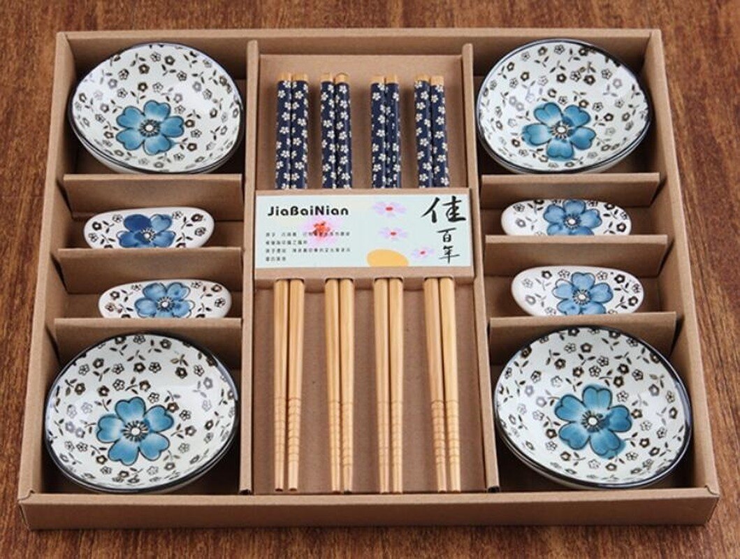 Japansk stil kirsebærblomst keramiske sushiretter sashimi soysauce fadsservise sæt servise sæt æske  (12 stk/sæt)