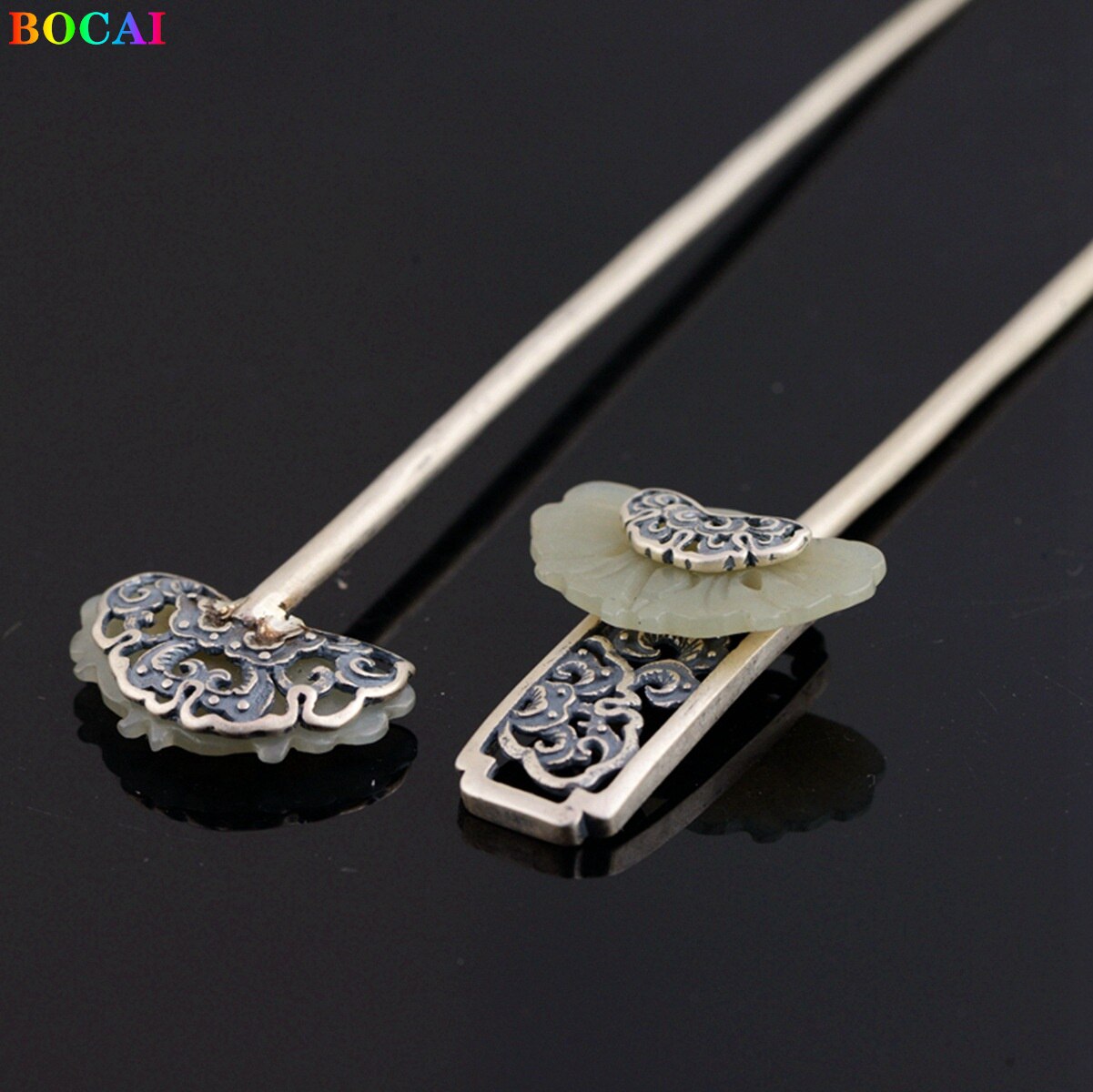 Bocai  s925 haaraccessoires aus sterlingsilber, schmetterling, liebesblumen, jade-kopfschmuck, haarnadel-charm-schmuck für damen