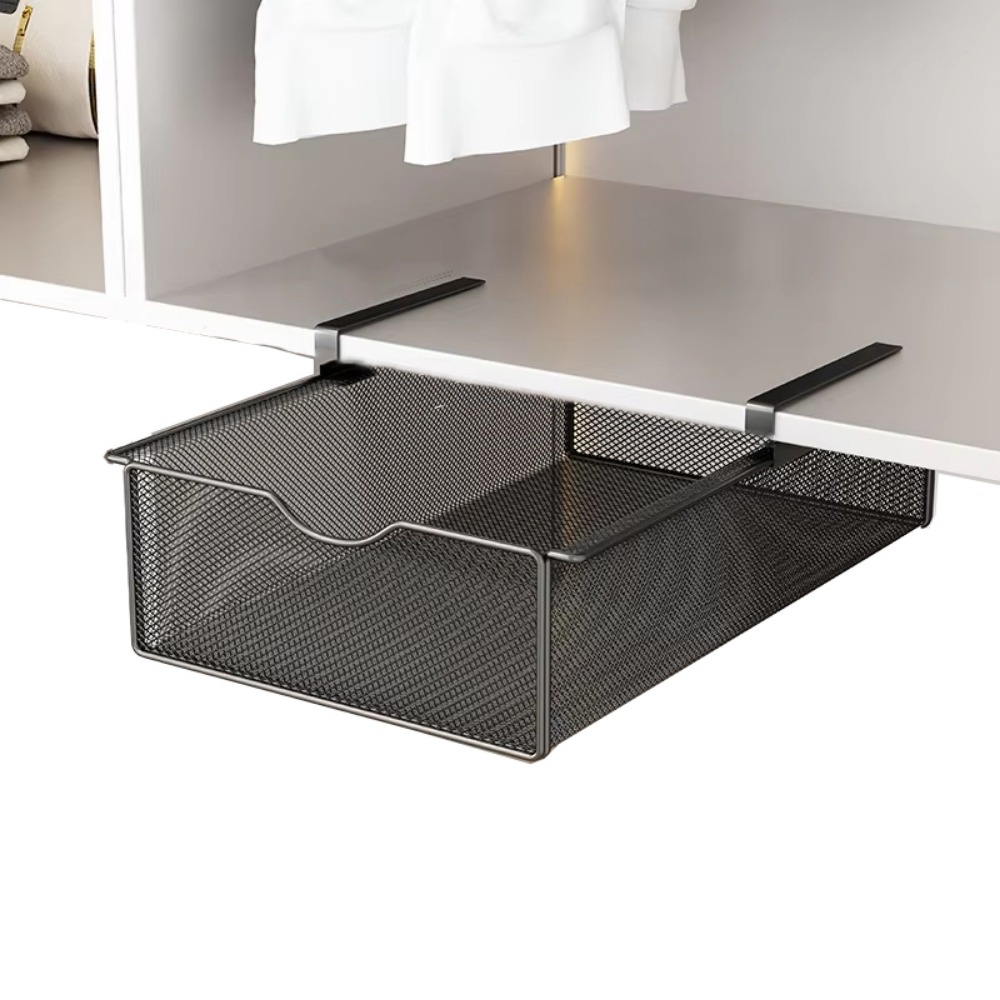 Pull-out Partition Cabinet Mesh Drawer Breathable Smooth Slide Closet Hanging Basket Large Load Bearing Space Saver: Gold