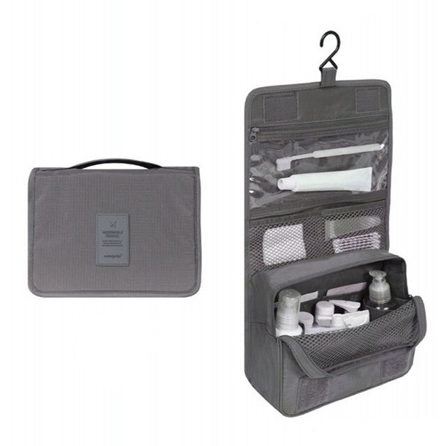 Bolsa de cosméticos Portátil Bolsa de cosméticos de belleza de viaje colgante impermeable bolso de almacenamiento personal grande bolso de higiene: Gray