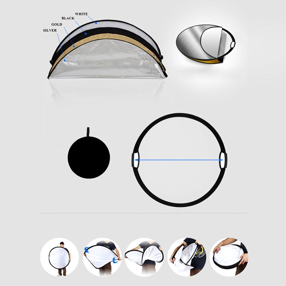 Handheld 60cm 5 in 1 Lighting Collapsible Photo Video Reflector Board Panel Disc Photography Studio