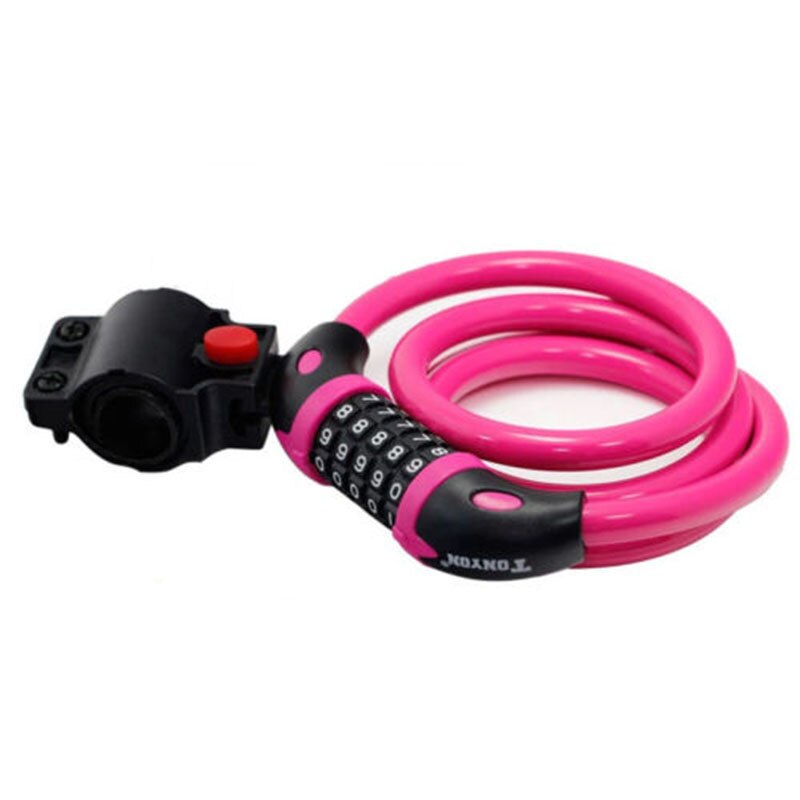 1 pces de alta segurança 5 dígitos reinicializável combinação bobinamento bloqueio de cabo de segurança anti-roubo bloqueio de bicicleta 5 cores: pink