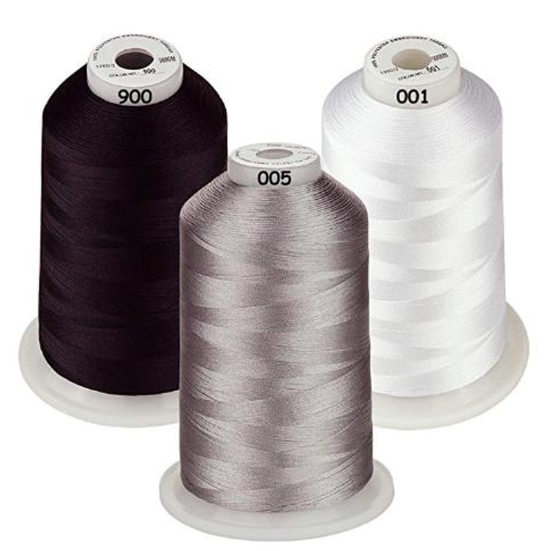 Farvepakker af polyesterbroderimaskine tråd enorm spole 5000m til alle broderimaskiner: Sort hvid sølv