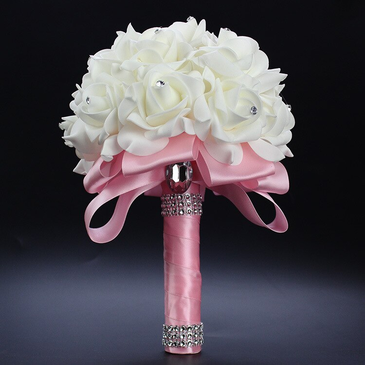 Luksus brude buket med billigere pris bryllup skum blomster steg bånd bryllup buket brudepige bedrift blomst: Farve 6