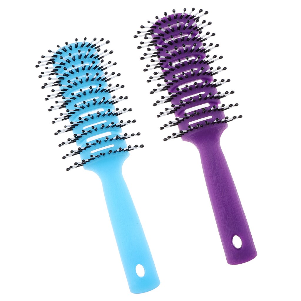 Cepillos de pelo con ventilación antiestática púrpura y azul para extensiones de cabello y pelucas