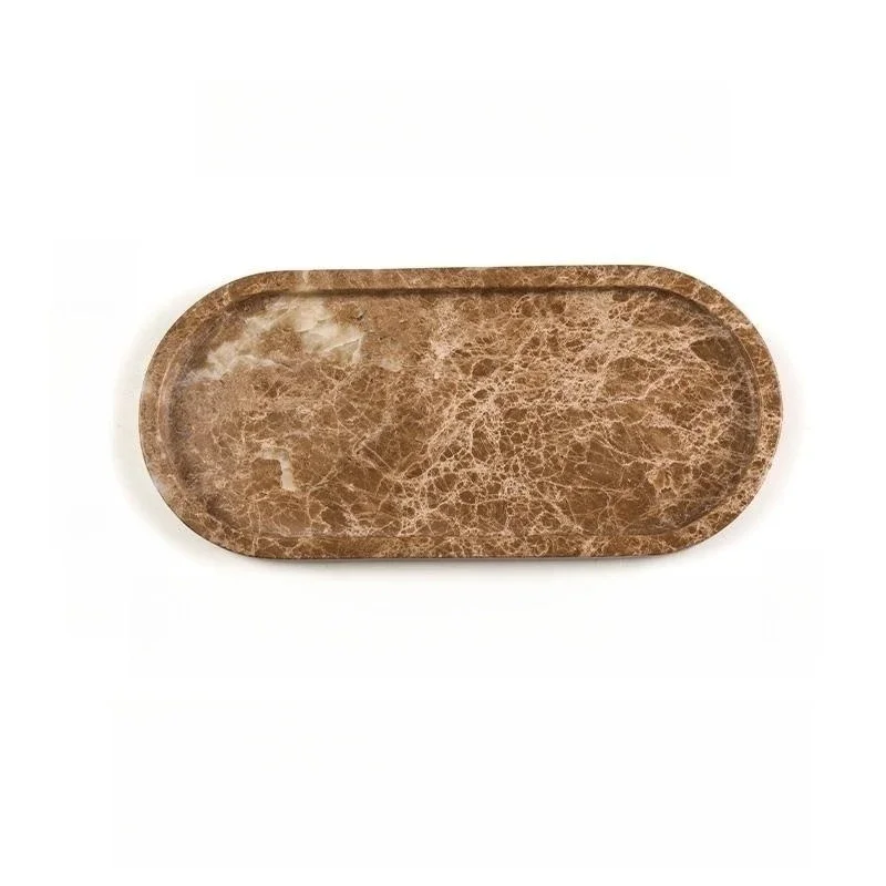 Small Natural Marble Tray, Carving Oval Sundries Storage, Home Ornaments, Tray Storage, 25x12x2cm: DARK GRAY