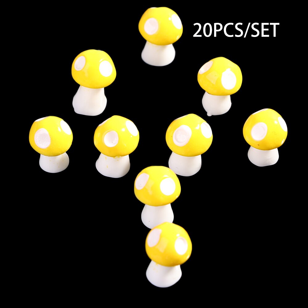 20 sztuk grzyb figurki z żywicy rzemieślniczej miniaturowy bajkowy ogród grzyb Model dla majsterkowiczów mikro ozdoba dekoracje krajobrazu: żółty