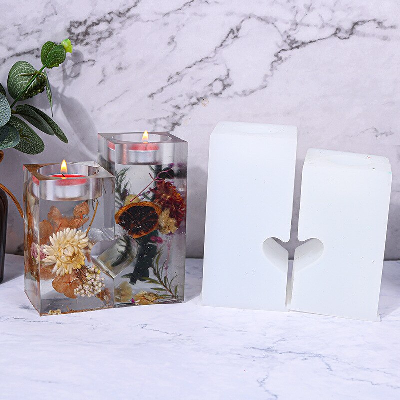 Cuboid Love Heart Candle Holder Silicone Mold Candlestick Epoxy Resin Mould Home Decoration Jewelry Making Tools DIY Crafts