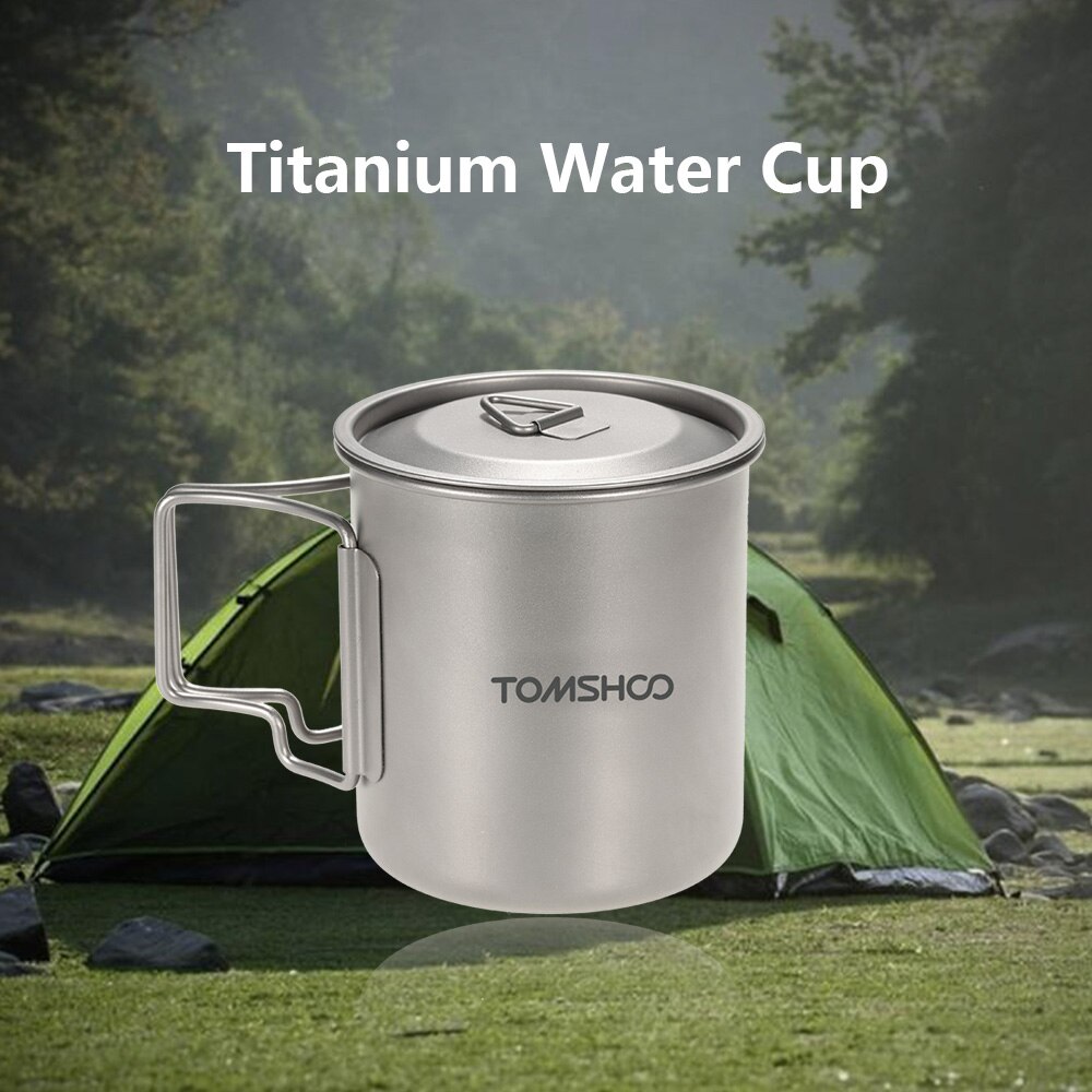 Tomshoo 420Ml Titanium Water Cup Picknick Camping Mok Met Deksel
