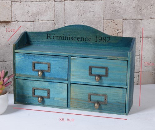 Distressed Light Blue Solid Wood Small Jewelry Box Drawer: blue