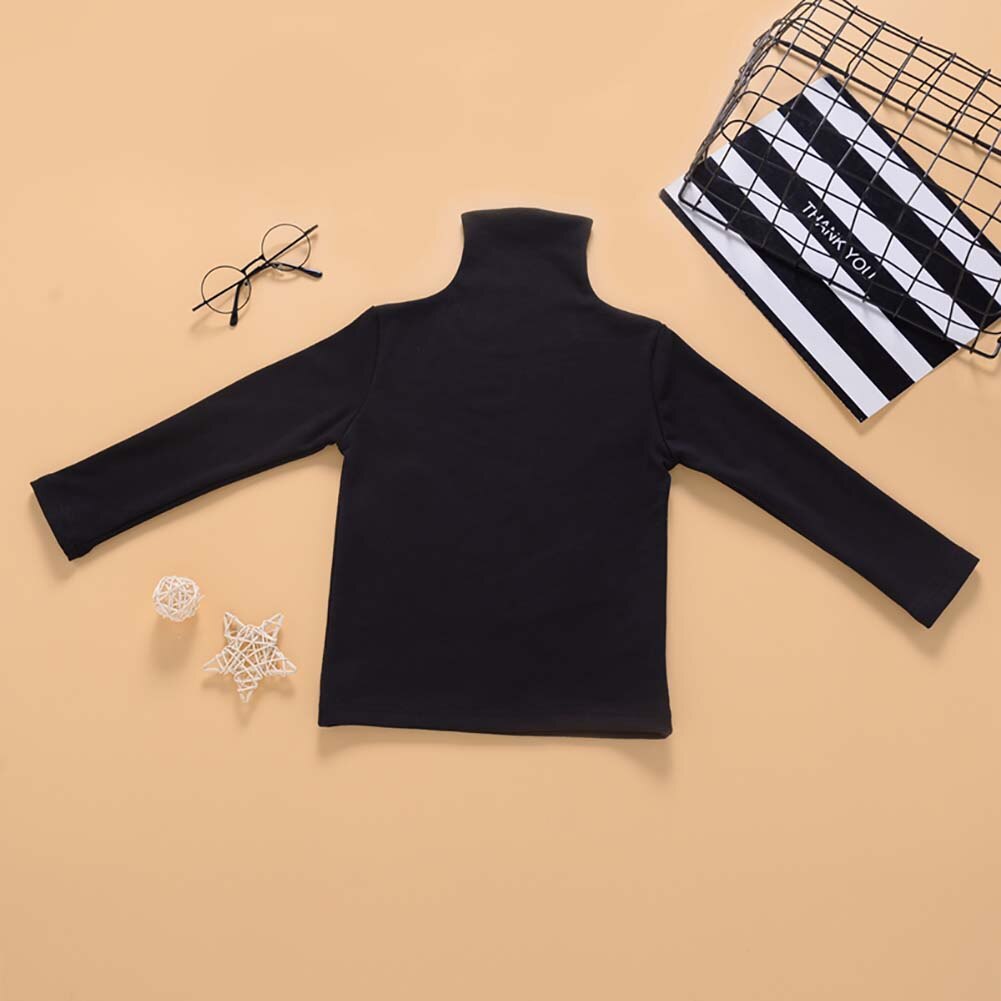 Blusa negra de manga larga para niños y niñas, Camisa lisa y negra con cuello de tortuga, ropa de de 1 a 6 años para otoño,