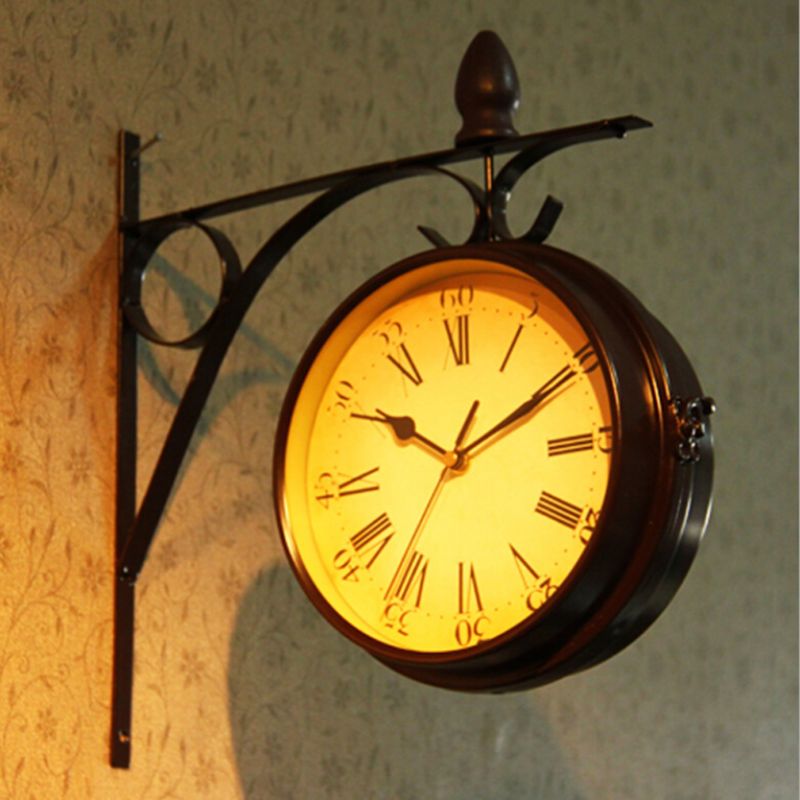 Reloj de pared de doble cara de estilo europeo, relojes clásicos creativos, Monochrom