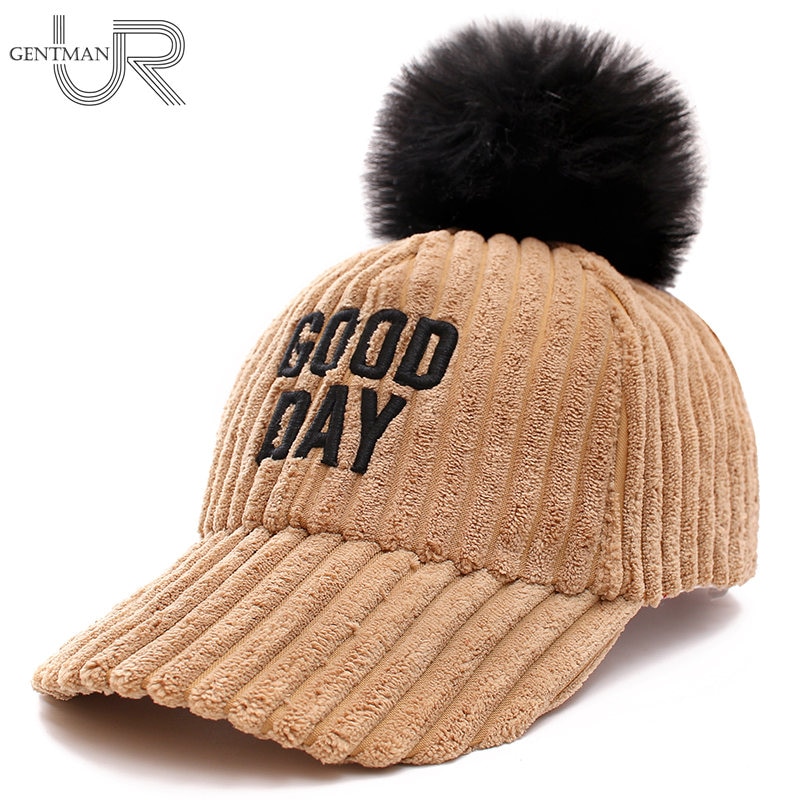 Goede Dag Brief Vrouwen Winter Baseball Cap Mode Pompoms Hoed Voor Vrouwelijke Herfst Casual Flanel Warm Cap