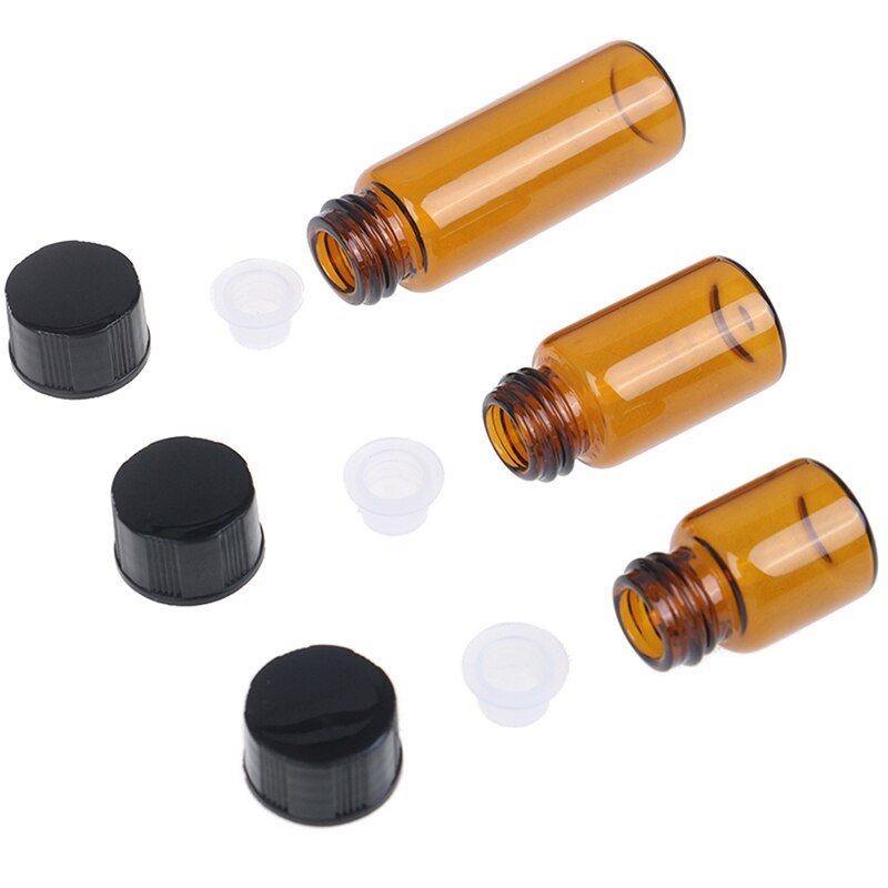 1ml Universal Mini Amber Empty Glass Essential Oil Bottle Perfume Sample Vial With Orifice Reducer Cap Container 10Pcs