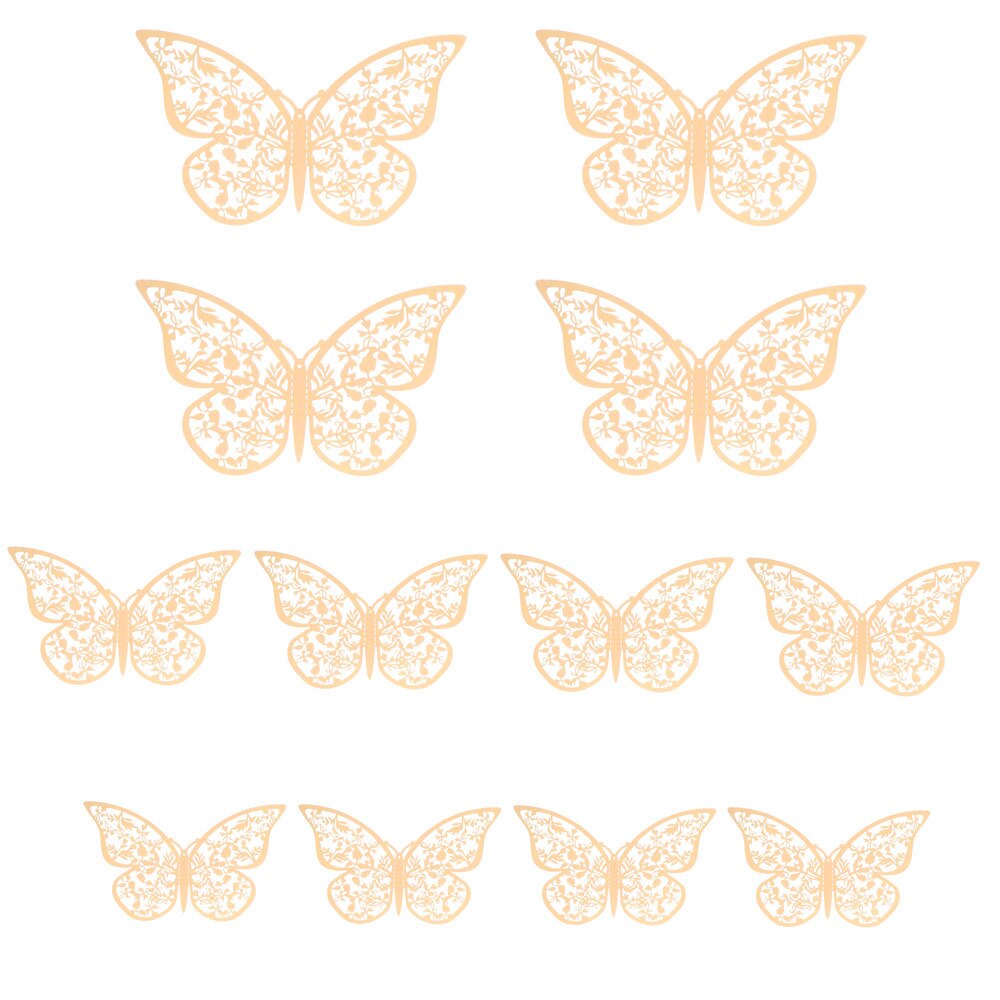 Autocollant mural papillon 3D ajouré, 12 pièces/ensemble, décoration pour mariage, décor de salle pour la maison, pour fenêtre, or argent, Stickers muraux: gold	Type3