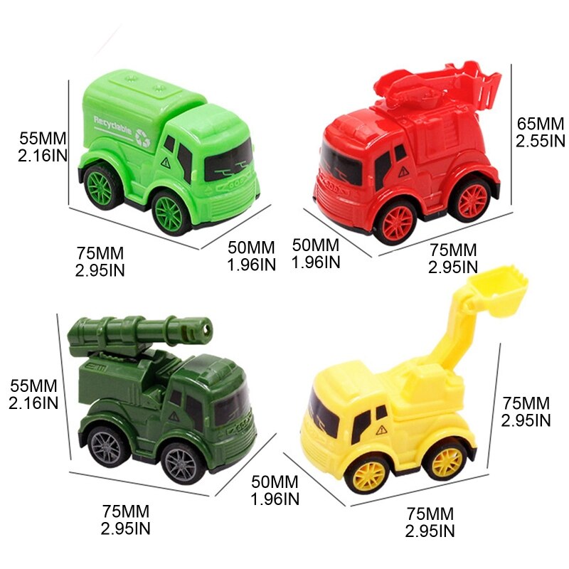 4 Pieces Baby Toy Cars Simulation Engineering Wind up Cars Toy Kids Pull-Back Vehicle Set for Toddlers Birthday Presents