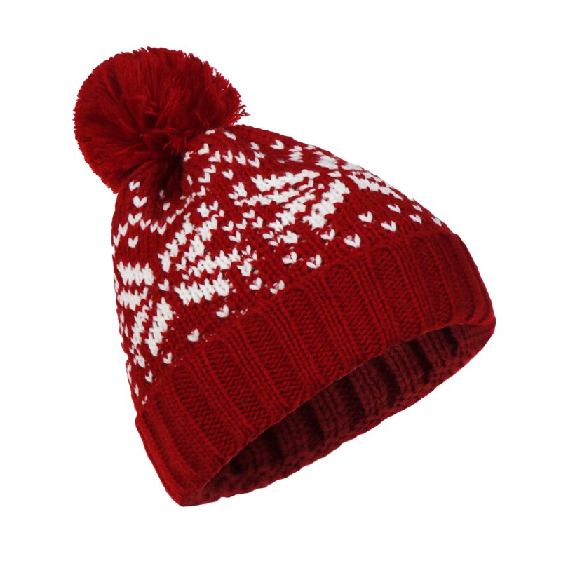Gorro con pompón de copo de nieve para hombre y mujer, gorro grueso de punto cálido de invierno coreano, de San Valentín, novedad: wine red