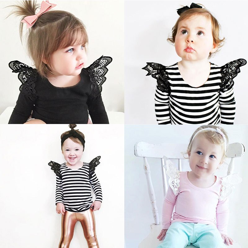 Kinderen T-shirt Strip Sweatshirts Lange Mouwen Katoen Peuter Baby Kids Ronde Kraag Lace Blouse Tops Voor Meisjes