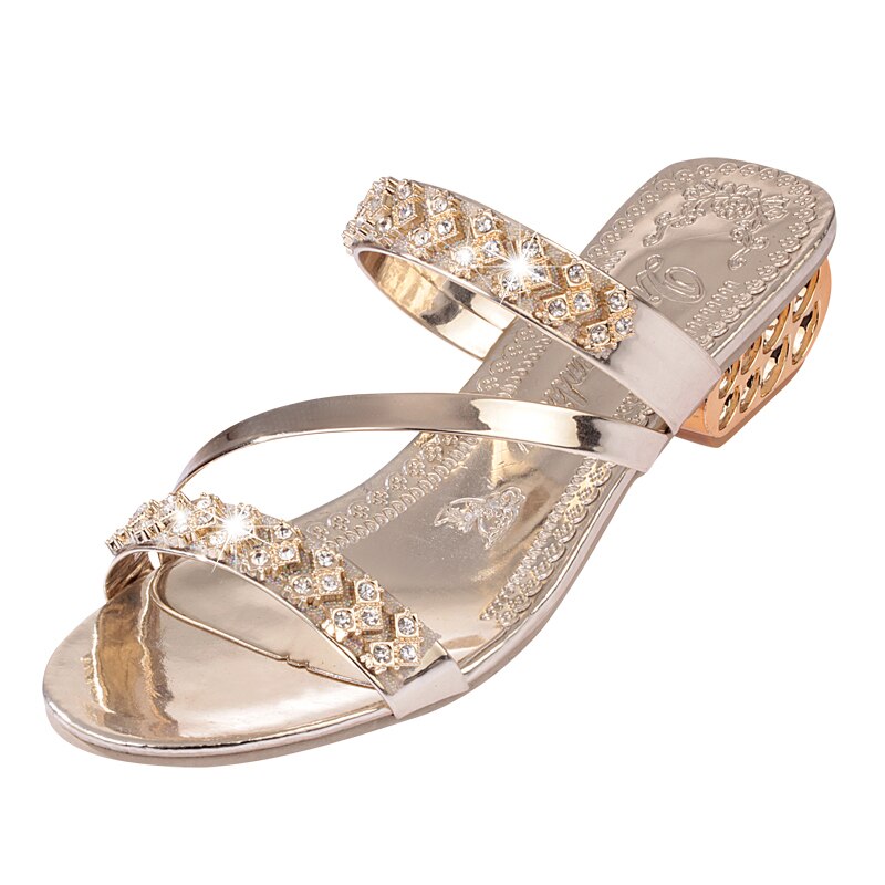 Lucyever Vrouwen Mode Kristallen Sandalen Zomer Comfortabele Hakken Strand Slippers Casual Solid Dikke Hak Slides Slippers