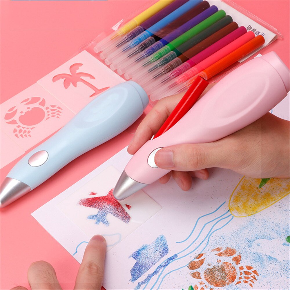 12 Kleuren Elektrische Airbrush Aquarel Pen Set Usb Opladen Elektrische Spray Pen Schilderij Tekening Set Voor Kids School Briefpapier