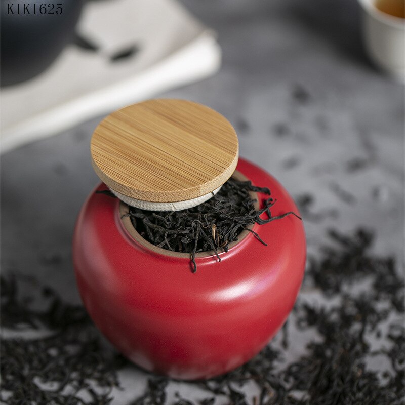 Mini frasco de cerámica con cubierta de madera de bambú para almacenamiento, caja de almacenamiento para objetos pequeños de joyería, creativa, portátil, de viaje, para el hogar