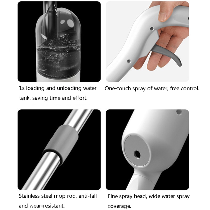 Spray moppe 360 graders roterende håndholdt moppe rengøring til husholdningen fejemaskine støvrenser med genopfyldelig vandflaske og moppeklud