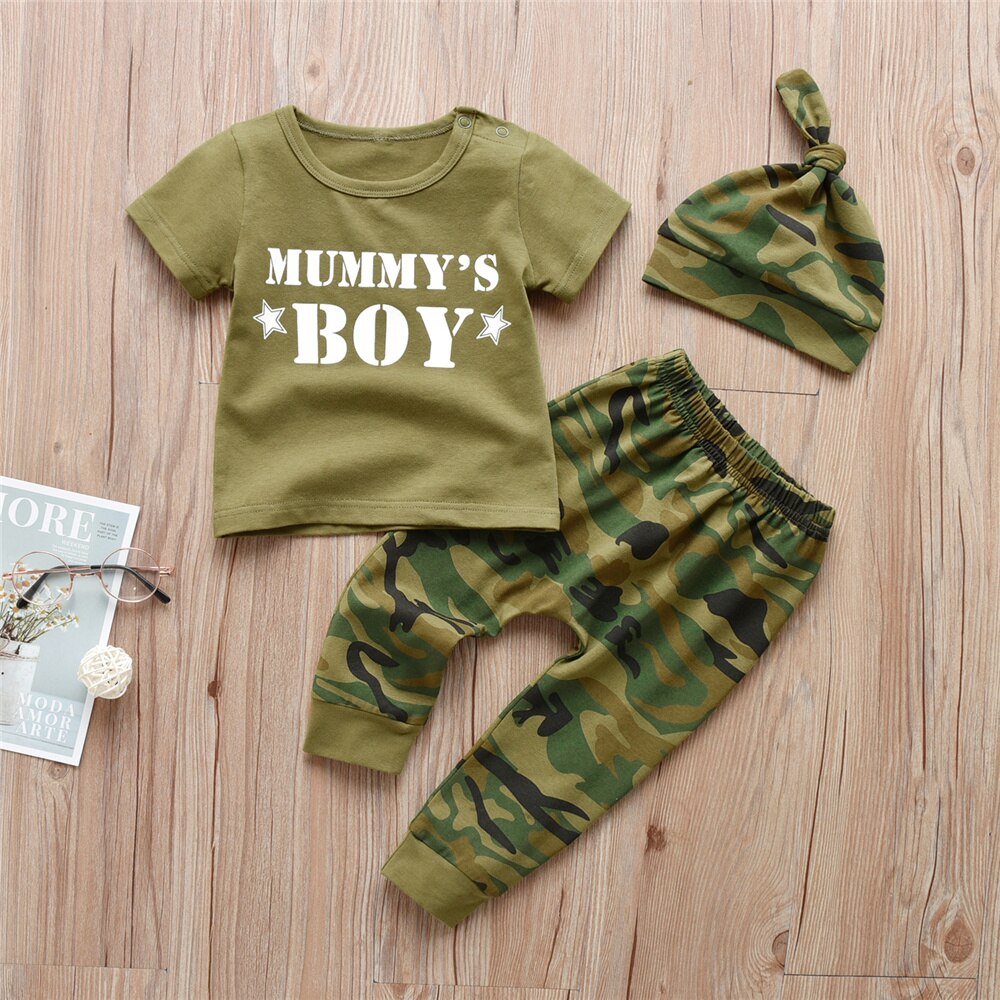 3 st bebis pojkar flickor kläder set pappa/mamma brev kortärmad t-shirt+byxor nyfödda spädbarn kläder småbarn outfits: Kamouflage / 24m