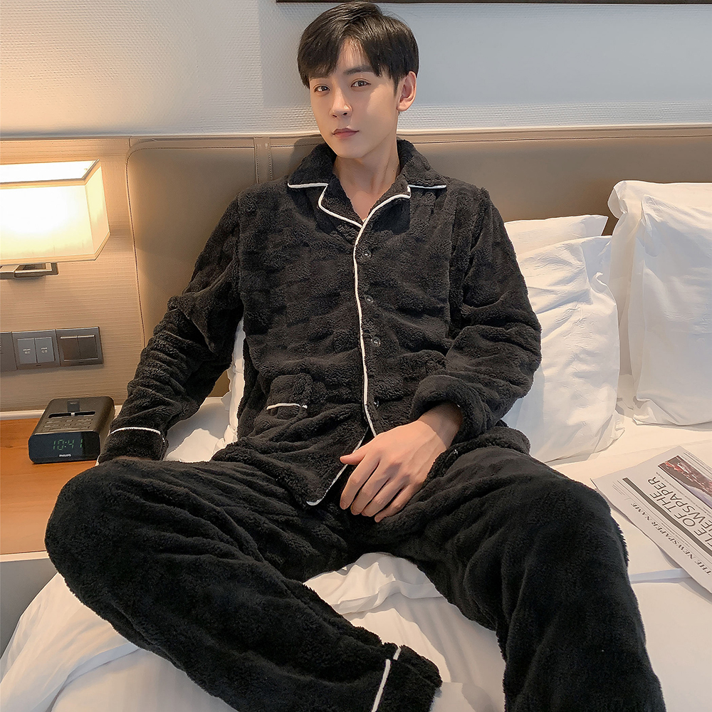Pijamas gruesos de franela cálida para hombre, – Grandado