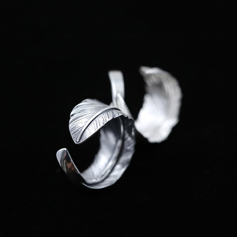 Anello degli uomini di 100% Reale dell'argento sterlina 925 Della Piuma di Marca Anello di Coppia Femminile Gioielli Thailandia Argento Dell'annata di Stile del Commercio All'ingrosso FR30