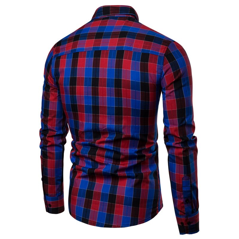 WSGYJ Men Plaid Shirt Long Sleeve Shirts Casual Multi-color Checkered Cotton Chemise Homme