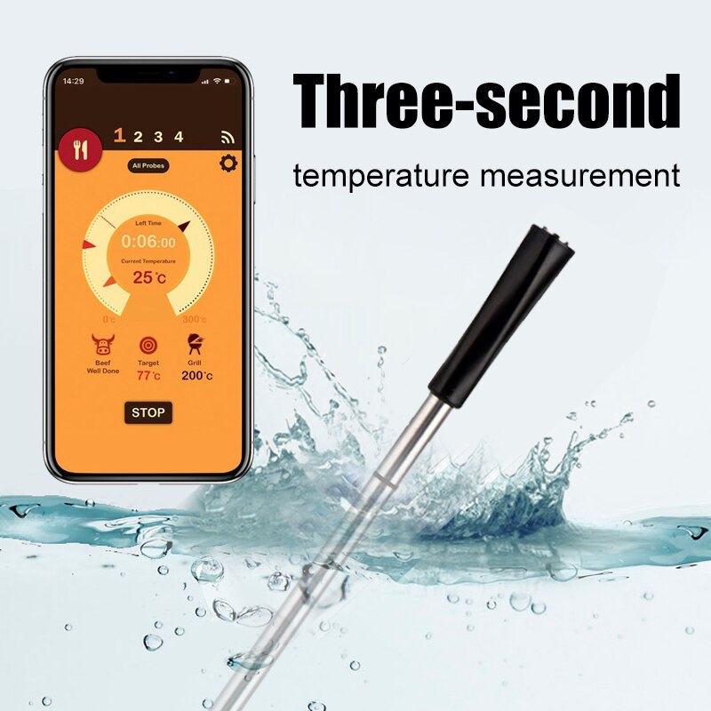 Thermomètre de cuisson sans Contact, Bluetooth, étanche, sans fil, pour Barbecue, sonde numérique,