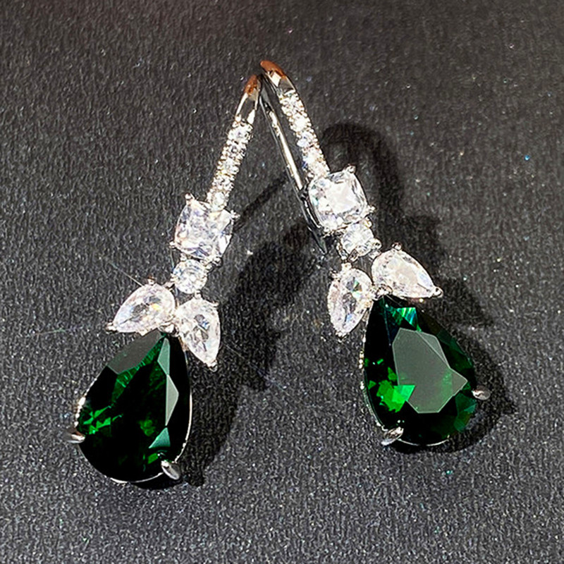 Huitan Nobele Peer Vormige Groen Zirconia Oorbellen Vrouwen Wedding Party Oor Accessoires Mooie Sieraden